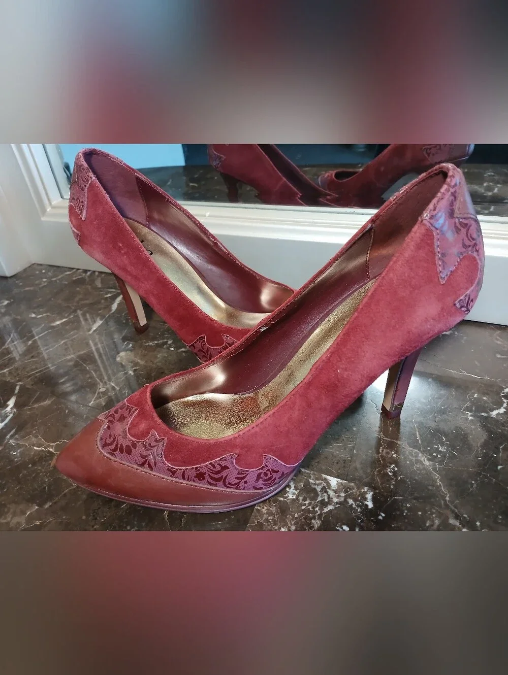 Reba Burgundy Suede & Leather Pointed Toe Pumps